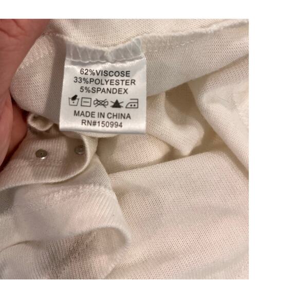 Belldini Small White Cowl Neck Top Embellished Glam Soft Stretch Knit Sweater - Picture 8 of 11